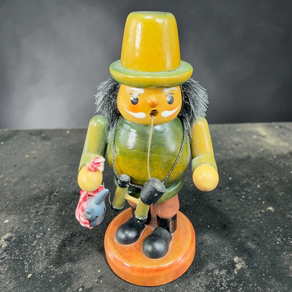 Vintage German Wooden Incense Smoker Hunter Figure with‎ Binoculars and Rabbit